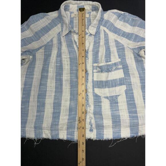 We the Free Classic Boho‎ Beach Gauze Cropped Fringe Striped Button Blouse Small - Picture 12 of 15